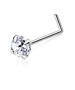 Round CZ L Shape Silver Nose Stud NSKL-113-4